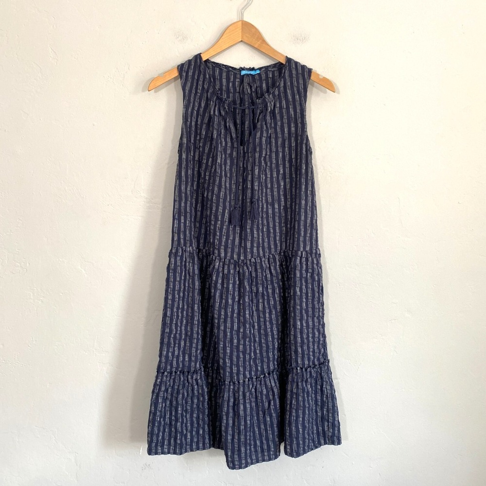 J McLaughlin Tiered Striped Midi Dress Women Size Small Blue A Line Sleeveless